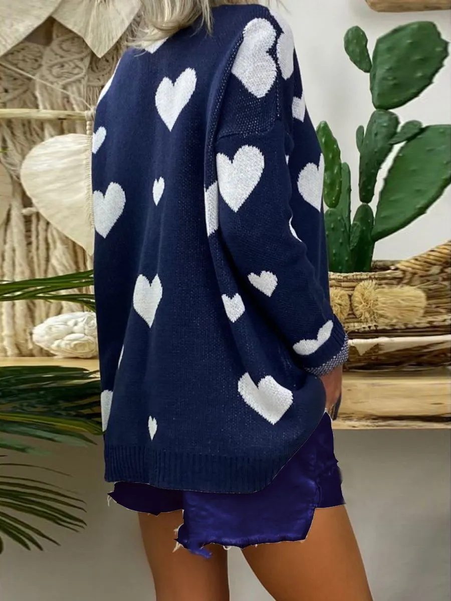 Knitted Printed V-Neck Loose Suit
