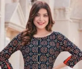Womens Teal Rayon Printed Kurti with Palazzo Pant